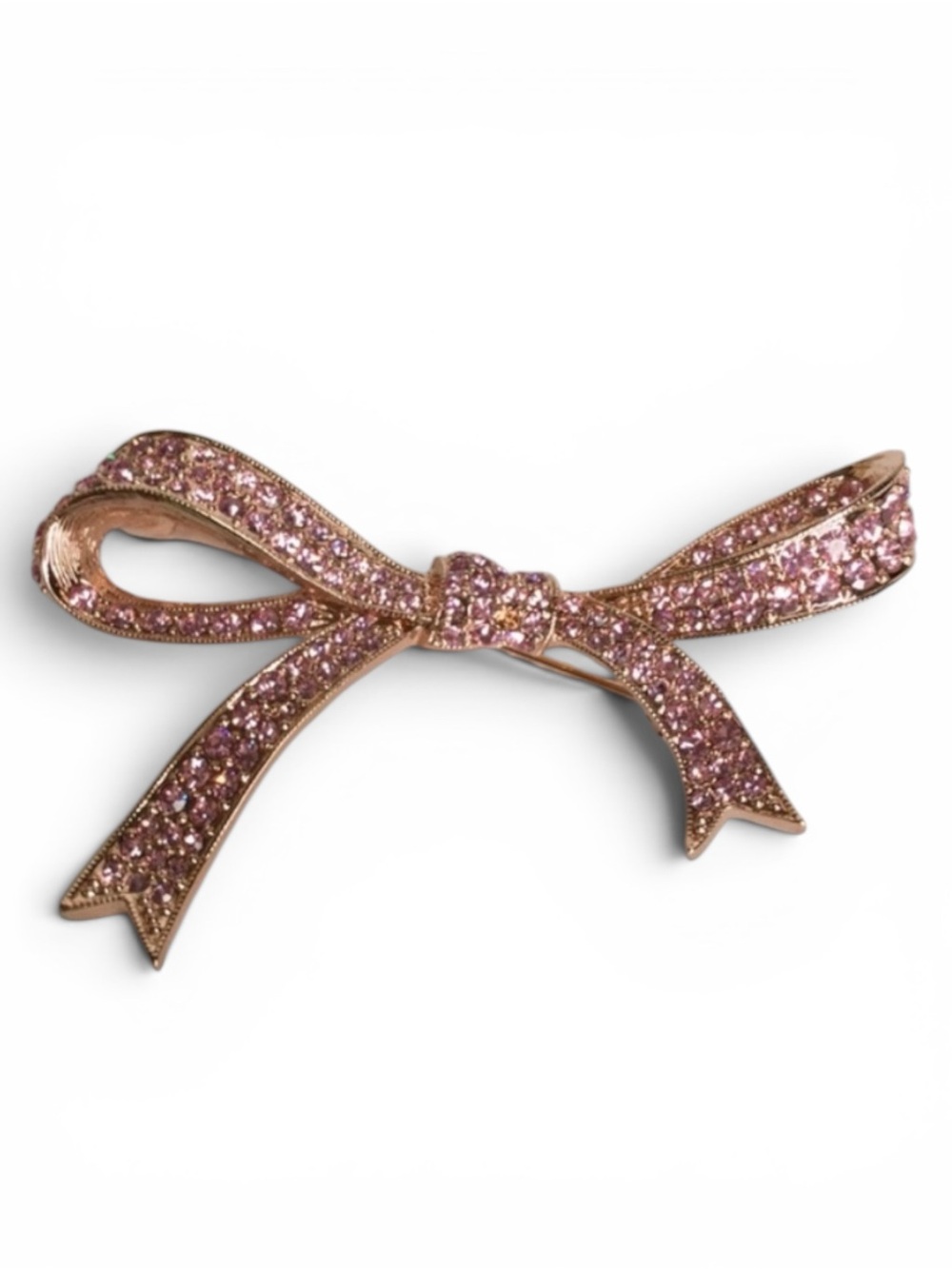 Vintage KJL Rosegold Tone Pink Pavé Bow Brooch - New Old Stock - Picture 4 of 13